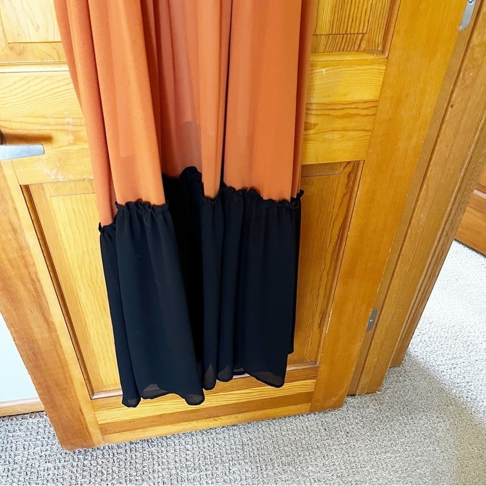Color Block Maxi Dress Sz M Peach Black Brown Beach Boho Festival Hippie Ruffle - Picture 8 of 9